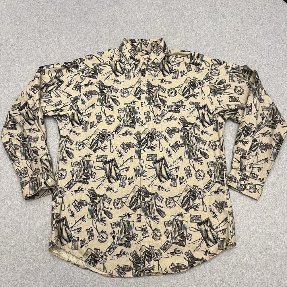 Woolrich Shirt Men's XL AOP Fly Fishing Heavyweight Chamois Made In‎ USA 90's